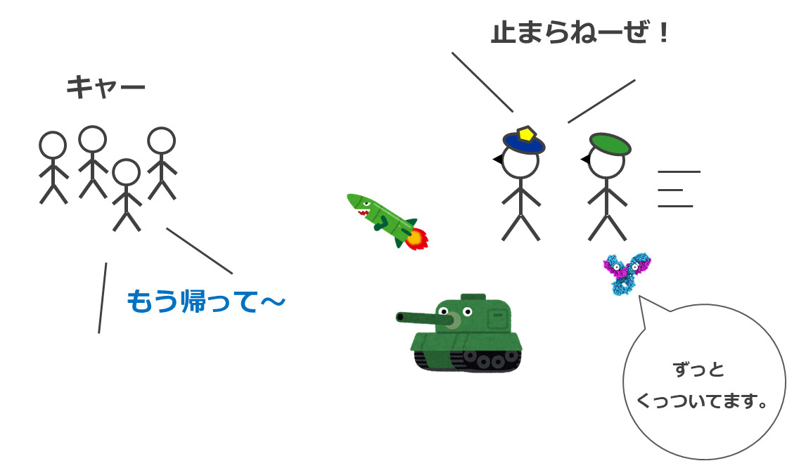 免疫細胞（警察と軍隊）とガン細胞（犯罪者）