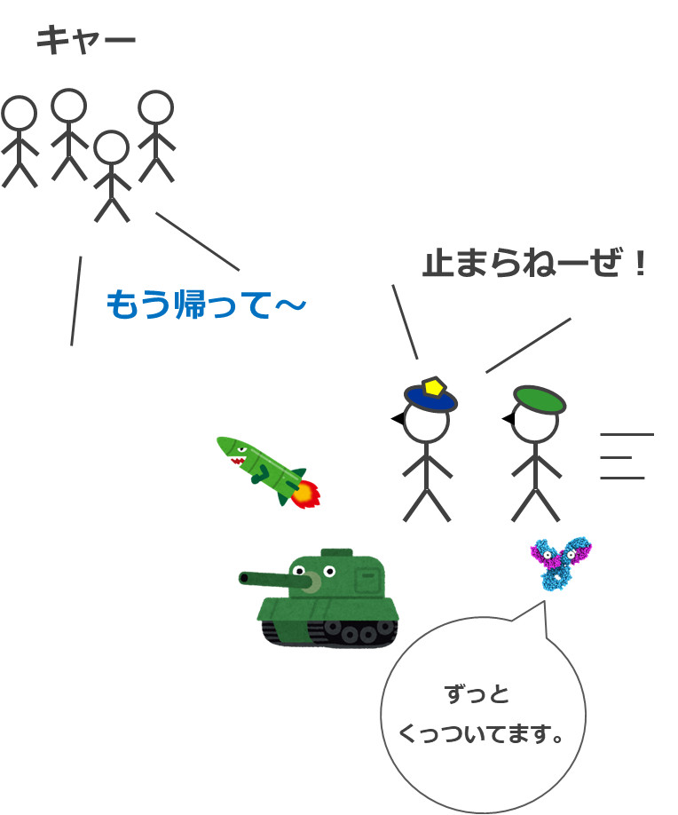 免疫細胞（警察と軍隊）とガン細胞（犯罪者）